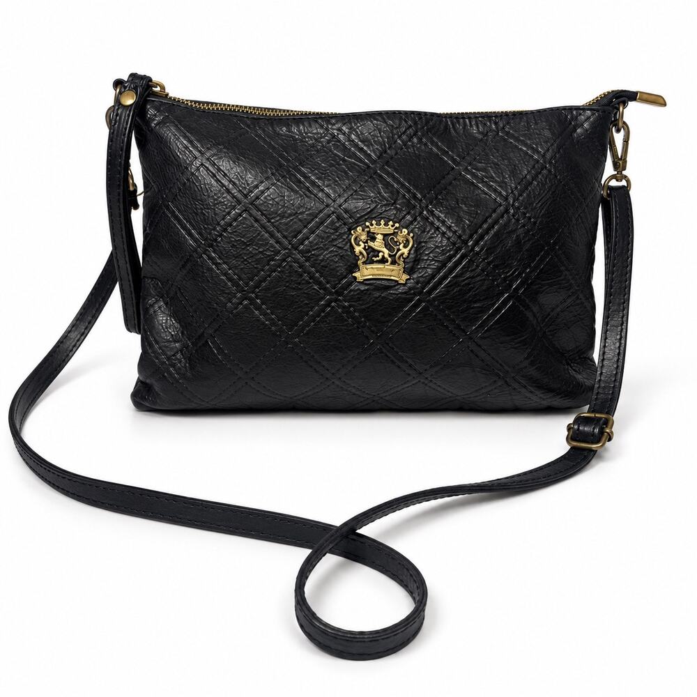 Pratesi Firenze Quilted Leather Crossbody Bag Black Gold Crest Womens Italy